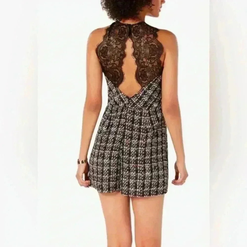 Women's Tweed Plaid Halter Romper - Picture 2 of 7